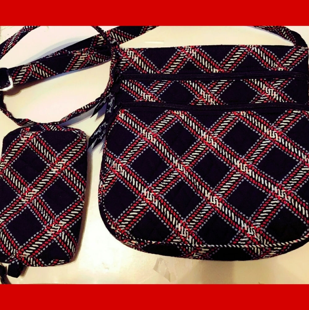 Vera Bradley Black & Red Diamond 2 zip Cross body